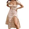 BTSEURY Summer Dress Ladies Puff Sleeve Floral Print Long Dresses for Party Seaside Slit Dress
