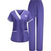 HAOLEI Divisa OSS Donna Cotone Divisa Sanitaria Set con Casacca e Pantalone Medico Elegante Manica Corta Camice da Laboratorio Elasticizzato Leggero Uniformi Infermiere Camicia da Lavoro Officina Pulizie