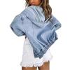 Justalwart - Giacca da donna in denim, stampa leopardata, con bottoni sul davanti, stile retrò - Blu - Medium