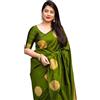 C J Enterprise Sari da donna in pura seta Banarasi Kanjivaram stile sari con camicetta pezzo per matrimonio (KeriGola), Mehendi, taglia unica