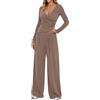 SEAUR Set indumenti da casa a due pezzi con scollo profondo a V arricciato per donne, maniche lunghe, pantaloni a gamba larga, set coordinato casual per autunno, primavera, viaggi, lavoro da casa