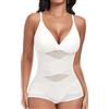 PASUDA Body Contenitivo Modellante Donna Curvy Intimo Bodysuit Shapewear Guaina Contenitiva Dimagrante Spallino Regolabile Snellente Sheer Mesh Pancia Piatta Invisibile Shaper (Bianco, XXL)