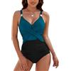 FemiChic Costume Intero Donna Elegante Curvy Piscina Costumi da Bagno Interi Mare Taglie Forti Modellante Push Up Scollo a V Imbottito Pancia Piatta Un Pezzo Vita Alta(Nero Bluastro,XL)