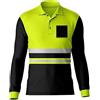 trending babz Polo da uomo ad alta visibilità con nastro riflettente ad alta visibilità, abbigliamento da lavoro, maglietta a maniche lunghe a contrasto, giallo nero, XXL