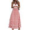 Gratoryna Gonna Lunga da Donna in Tulle, Linea A, con Volant, a Vita Alta, a Strati, Sottoveste, Rosepink, L