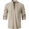 Rodawu Camicie da uomo a maniche lunghe, in cotone e lino, stile medievale, con coulisse, Henley, stile vichingo