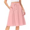PINTUTU Gonna Estiva Donna Al Ginocchio Cotone E Lino Tinta Unita Gonne Estive Donna Elastico In Vita Boho Gonna Midi Larga A Trapezio Con Tasche Gonne Estive Leggere A Vita Alta Con Coulisse Abito Corto