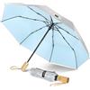 ZOMAKE Ombrello Raggi UV, Sun Ombrelli Pieghevole Sole Anti UV UPF 50+, Umbrella Piogia Piccolo Antivento Resistenti per Donna Uomo Manico in Legno (Argento Azzurro)