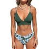 CUPSHE - Set bikini da donna, scollo a V, bikini con lacci smerlati, costume da bagno due pezzi a vita bassa e bralette, L