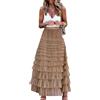 Gratoryna Gonna Lunga Maxi in Tulle, Linea ad A, con Volant, a Vita Alta, a Vita Alta, Sottogonna a Strati, Cammello, M