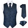 Enlision Gilet da Uomo Elegante Paisley Jacquard Gilet Blu Navy da Abito Cravatta e Fazzoletto Set per Festa Sposa