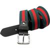 MIBANDERA Cintura elastica in tela da uomo con finitura pelle/vera pelle, larghezza 3,5 cm, fibbia in metallo, Verde Strisce Rosso, 105 cm