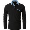 KUNJLELP Polo Camicia Uomo Manica Lunga Maglietta con Colletto in Denim Casuale Cotton Inverno Golf T-Shirt,A-Nero,M