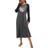 Ekouaer Camicia da Notte Donna Invernale Manica Lunga Girocollo Stampato Camicia da Notte Lunga Morbida e Leggera, Grigio Scuro, M