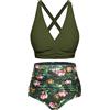 Svanco Costume da Bagno Due Pezzi Donna Top Bikini Incrociato Slip A Vita Alta E Increspato Set Bikini Push Up Donne Costumi da Bagno Verde Oliva S