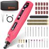 HARDELL Mini strumento rotante a batteria con LED, 5 velocità (5000-18000 giri/min), 3,7 V, set di attrezzi multifunzione con 69 accessori, set di incisione per resina, legno, vetro, fai da te (rosa