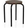 hjh LIVING Sgabello con gambe in metallo e seduta in legno, impilabile | Sgabello rotondo in stile scandinavo, robusto telaio in acciaio, nero/noce
