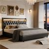 BRILVERDE Letto contenitore 180x200 con LED/USB, Letto matrimoniale con testiera Imbottita, Base a Doghe e Struttura, PU (Nero, 180 x 200 cm)