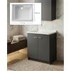 Arredamenti Delmar Delmar Mobile Lavatoio Legno Nobilitato Grigio, 45x50 45x60 50x50 60x45 60x50 60x60 75x60 80x50, H85 cm, Con Lavabo Pilozzo Resina, Made in Italy, Già Montato x Bagno Lavanderia (L. 75 x P. 60 cm)