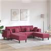 sephironlbb Divano a 3 posti in velluto rosso vino con nucleo a molle e funzione reclinabile, 250 x 188 x 76 cm, moderno divano angolare con ottomano, estensibile, per soggiorno e camera degli ospiti