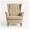 Topsit Poltrona per orecchie in velluto, con piedini in legno, poltrona relax in stile rustico, ideale per soggiorno e lettura, colore: beige sabbia