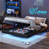 BRILVERDE Letto imbottito 160x200 con Contenitore, Letto matrimoniale con LED, Struttura letto con rete a doghe, PU (Nero, 160 x 200 cm)