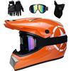 EVGATAVAB Integrale MTB Casco Motocross, con Occhiali Guanti Maschera, Gioventù Bambini Comodo Fuori Strada Moto ATV Incidente Caschi, Dual Sport Discesa Enduro BMX Quad Dirt Bike Casco(Orange,L/56-57CM)