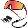NAMIS Occhiali Ciclismo Uomo Donna UV400 Occhiali Veloci Regolabile Occhiali Bici Rosso Occhiali Running Antivento Occhiali da Sole Sportivi Polarizzati per Sci MTB Alpinismo Corsa Baseball