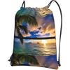 HJFCZH Zaino con coulisse e cerniera, con stampa tropicale Hawaii, palme, oceano, mare, tramonto, leggero, borsa sportiva da palestra, impermeabile, copertura da viaggio per uomini, donne e ragazzi