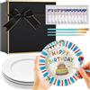 Sinmoe Kit per Dipingere Piatti in Ceramica Include 4 Piatti in Porcellana 3 Pennelli e 12 Colori Acrilici e 1 Scatola Regalo e 1 Tavolozza da Dipingere(7 Pollici,Lusso Moderno,4 Pezzi)