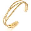 ENSKEFEN Braccialetto a fascia larga vuoto con chiusura aperta in oro per donne, bracciale multistrato a filo incrociato regolabile, Regolabile, Ottone, Non pietra preziosa