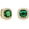 Diamond Treats Orecchini Donna Argento 925 Placcato Oro Verde Smeraldo Taglio Cuscino con Halo Zirconia Cubica, Orecchini Eleganti 9x9 mm