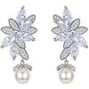 Ever FAITH, orecchini pendenti, colore argento, con zirconia cubica taglio marquise e perle bianche finte