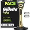 Gillette Labs Rasoio Champion Gold Edition con Pezzi di ricambio, 1 Manico Con Barra Scrub Integrata, 3 Lame Con Banda Lubrificante, 1 Supporto Magnetico
