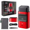 VGR V-307 Rasoio Elettrico Uomo a Lamina Senza Fili, Doppia Lamina in Titanio, Motore ad Alte Prestazioni 9000 RPM, Indicatore di Carica LED, Ricarica USB, Rasatura Precisa per Barba e Viso, Rosso