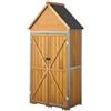 VEVOR Capanno da Giardino 112 x 170 cm in Legno e Metallo con Ante a Chiave, Casetta Esterna con Tetto Inclinato, Impermeabile, con Ripiani e Pavimento, Colore Marrone, per Ripostiglio degli Attrezzi