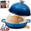 Overmont Pentola in Ghisa Smaltata per Pane - 5.7L Casseruola con Coperchio e Libro di Ricette - Per Cucina, Forno, Cuocere, Stufare e Arrostire - Blu