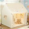 eSynic Tenda da Gioco per Bambini con Luci LED Decorative, Casetta Stanza di Attività Giochi con 2 Finestre per 2-3 Piccoli, Angolo da Lettura Studio, Facile da Montare - Beige a Quadri
