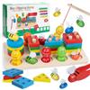 Brunexis Gioco Pesca Magnetico 3-in-1 Legno Blocchi Impilare Forme Colori Da 1 Anno