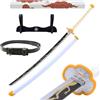 Hashiman Katana Demon - Vera Manga Sciabola + Porta Spada di Legno + Cintura - Catana Giapponese Decorazione Cosplay Giocattolo per Bambini Adulti Gioco Costumi (Agatsuma Zenitsu)
