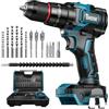 TIHOOK Set trapano elettrico senza fili per batteria Makita 18V, cacciavite elettrico con motore brushless max 90N.m, coppia 25+3, mandrino da 3/8, 2 velocità, luce LED, 16 pezzi trapano combinato