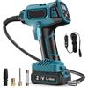 VOKOT Compressore d'aria, Compressore Auto 150 PSI Gonfiatore Pneumatici Auto con Schermo LCD e Luce, Con Batteria 21V, Arresto Automatico, per Auto Moto Bici, Compressore Portatile a batteria