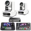 Tenveo Bundle/Kit Telecamera PTZ e Controller 2 Telecamere NDI PTZ 4K con Auto-Tracking AI 20X Zoom, SDI/HDMI/USB3.0/LAN(PoE), Controller Schermo Quadruplo da 7", Switcher Mixer Video e Switch PoE
