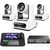 Tenveo Bundle/Kit Telecamera PTZ e Controller 3 Telecamere NDI PTZ 4K con Auto-Tracking AI 20X Zoom, SDI/HDMI/USB3.0/LAN(PoE), Controller Schermo Quadruplo da 7" e Switch PoE per Live Streaming
