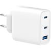 SPC 65W Fast Charger - Caricabatterie a muro 65W 2 porte USB-C + 1 USB-A | PD | Ricarica rapida laptop, cellulari e tablet | Compatibile con MacBook, iPhone, iPad, Samsung e altro - Bianco