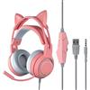 Gistuch Cuffie con microfono con cancellazione del rumore per ragazze, padiglioni completamente rivestiti, cablate tramite cuffie da gioco, PC, rosa