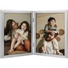 decorUhome Cornice Doppia 8x10 Verticale, Cornice Fotografica Pieghevole in Legno Tecnico con Plexiglass per Esposizione su Tavolo, 8x10, Argento