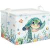 Clastyle Grande Cestino Portaoggetti Verde Mare Tartaruga con Maniglia Ceste per la Biancheria Pieghevole Rettangolare Pesce erba Vestiti Giocattolo per Camera dei Bambini Bagno