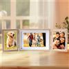 Sporgo Cornice portafoto pieghevole per 3 foto: 3 cornici moderne in legno per 10 x 15 e 13 x 18 cm, cerniera cornice portafoto con vetro multiplo per 3 foto per scrivania, matrimonio