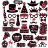 CC HOME 36 pezzi rosso compleanno Photo Booth,Party Photo Booth Props Photo Box accessori con cappello corone per compleanno matrimonio laurea accessori per feste